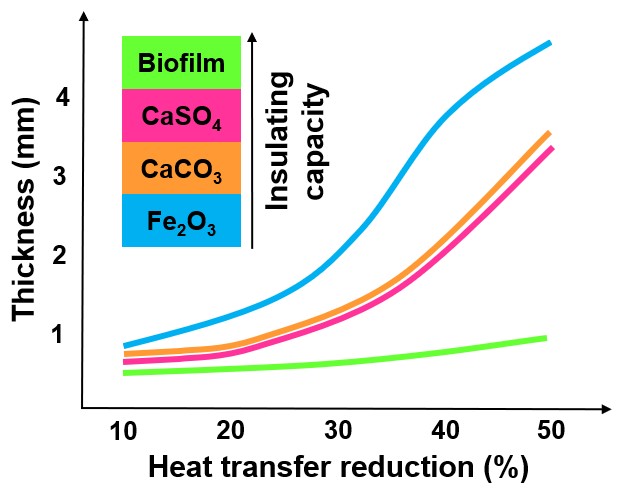 Biofilm vs mineral deposit, effect on heat transfer