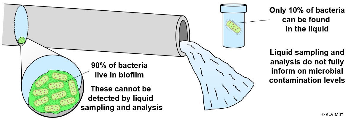 Liquid sampling and analysis provides only a partial view of microbial contamination